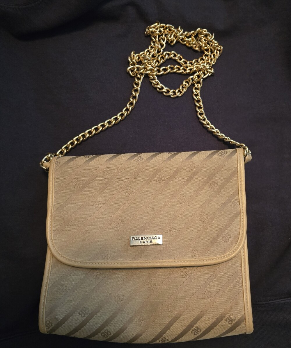 Vintage Balenciaga Beige Monogram Chain Crossbody Bag